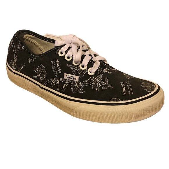 VANS OFF THE WALL Sneakers W8/M6.5 Black Thank You Floral Print Unisex - Picture 1 of 10
